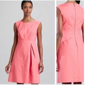 Lafayette 148 Joy A-Line Front Pleat Coral Sheath Dress Size: 8